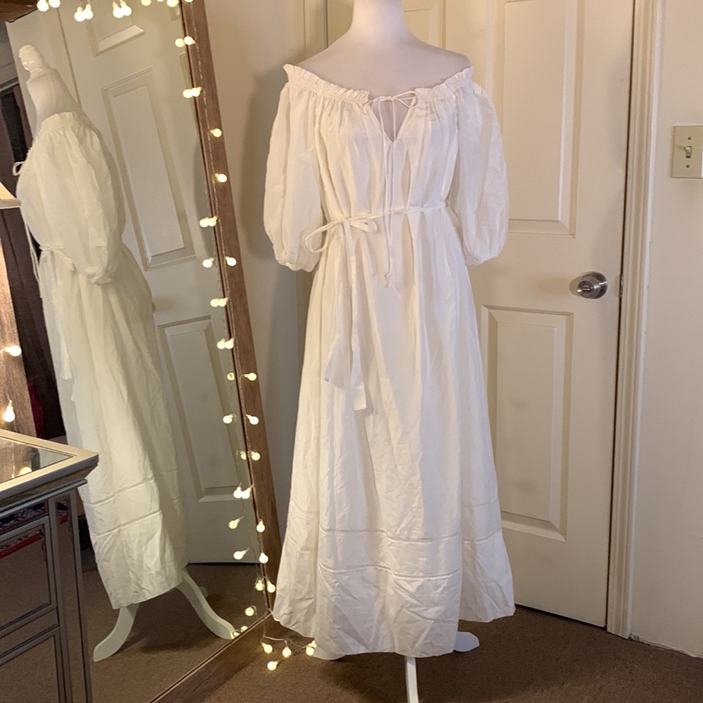 Anthropologie Off-The-Shoulder Silk Peasant Dress - Picture 5 of 15